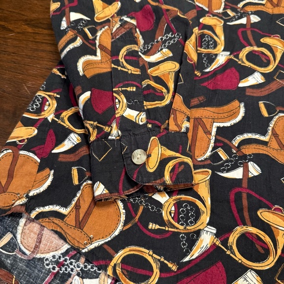 Vtg 90s Rhythm Blue Equestrian Shirt Fx Velvet Collar Horse Saddle Horn Print XL - Picture 4 of 15